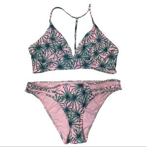 Cabana del Sol NWOT Pink Palm Print Strappy Bikini Set Size XL